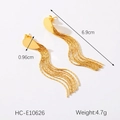 Boucles d'oreilles fleurs en acier inoxydable doré avec longues franges de chaînes - Style Pompon Goutte d'eau (HC-E10626) / Or