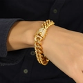 Luxe 18k goud vergulde Cubaanse schakelarmband met fonkelende witte zirkonia - Gouden Armband / 21.5cm