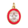 Oval gold pendant with clear gemstone and bright pink enamel border detail - Oval-Rose Red