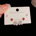 Detailed set of three S925 silver needle earrings featuring pearl, strawberry, and cherry - Silver-Strawberry Cherry Set (73#)