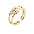 Detail of gold double-layer open ring featuring pink hearts and white lip enamel charms - Gold Pink Heart White Lip