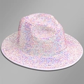 Close-up of sparkling disco bucket hat covered in dense rhinestones with crystal shine - M (56-58cm) / White AB Full Rhinestone Top Hat