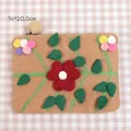 Handmade lotus root color wool felt pouch with floral applique and zipper, 14x20.5cm - Lotus Root Style