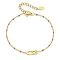 Golden stainless steel KISS bracelet featuring grey beaded accents and fine link chain - Gray (SL1753)