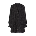 Modisches Langarm-Rüschenkleid in Schwarz mit weißen Punkten und Kordelzug an der Taille - XS / Schwarzer Polka Dot