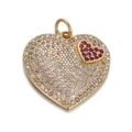 Detailed close-up of a heart pendant with white and red crystals on a gold base - CX155-02 White Diamond Red Heart
