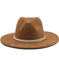 Classic dark brown wide brim suede cowboy hat featuring white braided rope band decor - M(56-58cm) / Khaki (JXF-46100)