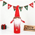 Weihnachts-Zwerg Weinflaschenhülle in Rot und Weiß gestreift mit Kunstpelz-Bart Deko - 2-teiliges Set / Rot