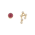 Asymmetric S925 silver stud earrings featuring Libra constellation and purple gemstone - Libra (Pink Purple)