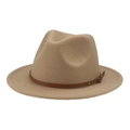 Classic camel felt fedora hat for children with brown leather belt buckle accent - Camel