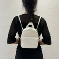 Mini cream white backpack in lychee leather texture with silver hardware - Lychee Texture / White