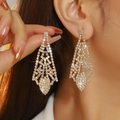 Elegant long gold-toned geometric earrings with sparkling white crystals for women - Gold Full Rhinestone Geometric Tassel Style (DTE1316632GL-W)