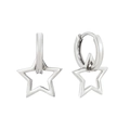 Minimalist S925 silver double circle star drop earrings with polished metallic finish - Silver Hollow Star Pendant Earrings