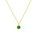 Close-up of gold chain necklace featuring a round green cat eye stone pendant - Single Cat's Eye Stone Necklace