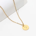 Stainless steel necklace with 18k gold plated letter V round pendant and pearl accent - Gold V