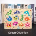 Wooden peg puzzle for toddlers featuring 11 sea animals including sea turtle and shark - A-504 Sea Animals Recognition