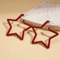 Macro view of dark red acrylic star earrings with smooth finish on a stone base - Acrylic/Stainless Steel Pin / Star / Red