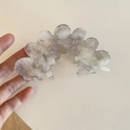 Elegant cellulose acetate flower hair claw clip in transparent marble pattern for women - Translucent Grey Marble / Gray