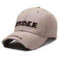Khaki distressed baseball cap with FABLE embroidery and retro street style frayed brim - Adjustable / Khaki