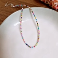 Colorful bohemian style seed bead necklace with silver adjustable metal clasp - Silver Colorful Seed Bead Necklace