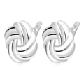 Close-up of silver knot earrings with polished copper and cubic zirconia plating - Silver Knot (Style 9)