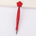 Glossy red heart shaped ballpoint pen with flower top and metallic silver tip finish - Flower / Red