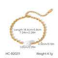 Detail van 18k vergulde roestvrijstalen kralenarmband met parel en afmetingen in beeld - Gouden Kralen Armband met Parel (HC-B20211)