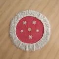 Falda roja de 75cm para árbol de Navidad con copos de nieve y borde de felpa gris - Pequeño (75cm)