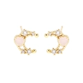 Golden moon stud earrings with pink heart stone and sparkling cubic zirconia stones - E2546 Gold (Style 2)
