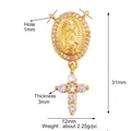Gold plated copper religious pendant with Virgin Mary and cross charm, 31x12mm size - M291127-Virgin Oval Cross CZ