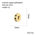 Detail of 7mm gold plated bead with black cubic zirconia and 3mm hole measurements - P02106 Thin Ring Bead