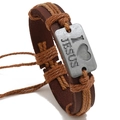 Bracelet tressé en cuir marron avec cordon ajustable et plaque métallique JESUS - Fil Brun Clair