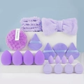 17-piece purple makeup sponge and headband set for professional cosmetic application - Purple