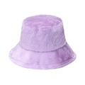 Close-up of the plush faux fur texture on a warm light purple winter bucket hat - Adult size 56-58cm / Purple
