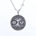 Polished stainless steel Viking tree of life pendant necklace with Celtic knot box chain - Steel Color (No Chain) (B1301)