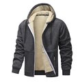 Men's dark grey hooded jacket with warm sherpa lining and full zip closure - Dark Gray
