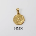 Collana in acciaio inossidabile dorato con ciondolo tondo vintage a rilievo con angelo - HM03-Angelo Pensieroso / Oro