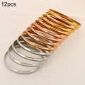 Set of 12 polished titanium steel bangles in gold, rose gold and silver finishes - Inner Diameter 55mm / Mixed 3 Colors (12 Rings)