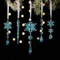 5-piece blue acrylic Christmas ornaments with snowflakes and icicles on ribbons - Snowflake And Icicle Pendant Set / Blue