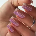 Purple glitter French press-on nails set with 24 pieces for daily wear and parties - BZ1443 Pink Glitter Half / Glue Type