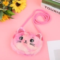 Detail of pink plush cat shoulder bag with embroidery and sequin ears for children - Cat - Rainbow Rose Red