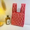 Red and white geometric knit tote bag with thick handles for daily shopping use - Wavy Diamond Red