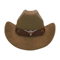 Vintage brown Western cowboy hat featuring silver bull head ornament and leather band - Army Green