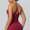Ensemble de yoga rouge foncé avec brassière dos croisé et legging taille haute - S / Hauts / Carmin