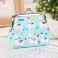Light blue small coin purse with cartoon alpaca prints and a vintage silver metal clasp - Six Alpacas