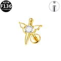 Gold F136 titanium dagger wing labret stud with a square white zircon inlay - Gold Winged Dagger Style / Gold