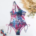 Costume intero con stampa a serpente, spalla asimmetrica e lacci laterali regolabili - S / Stampa serpente multicolore