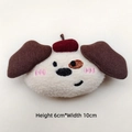 Plush puppy accessory with red beret and lamb wool texture, size H6cm x W10cm - Brooch Style / Apple Beige Dog