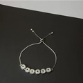 Adjustable silver drawstring bracelet with square links and clear zircon stones - Full Diamond Square Slider Bracelet-Silver