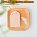 Transparent Happy Birthday boy fondant stamp and peach-colored cookie dough cutout - Birthday Boy